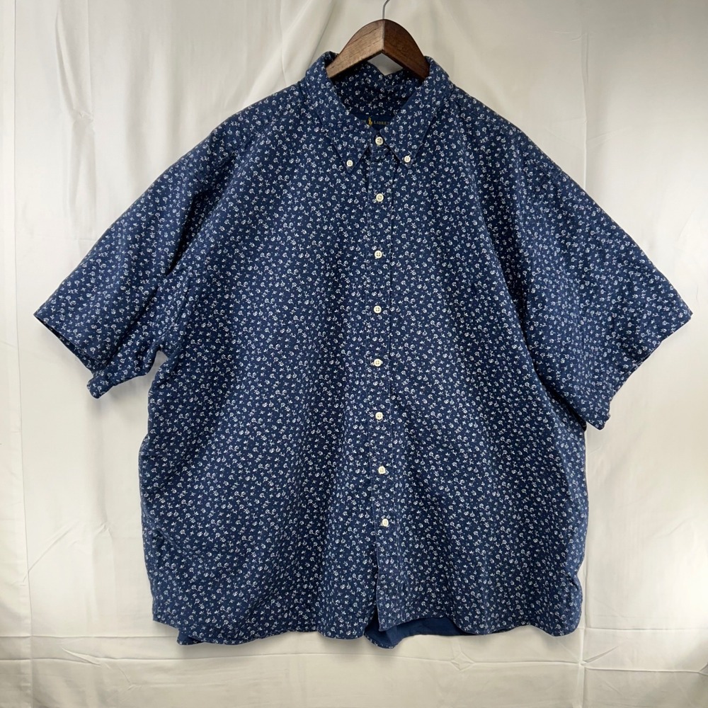 Polo Ralph Lauren Button Down Mens 3XB Navy Blue Floral Short Sleeve Shirt